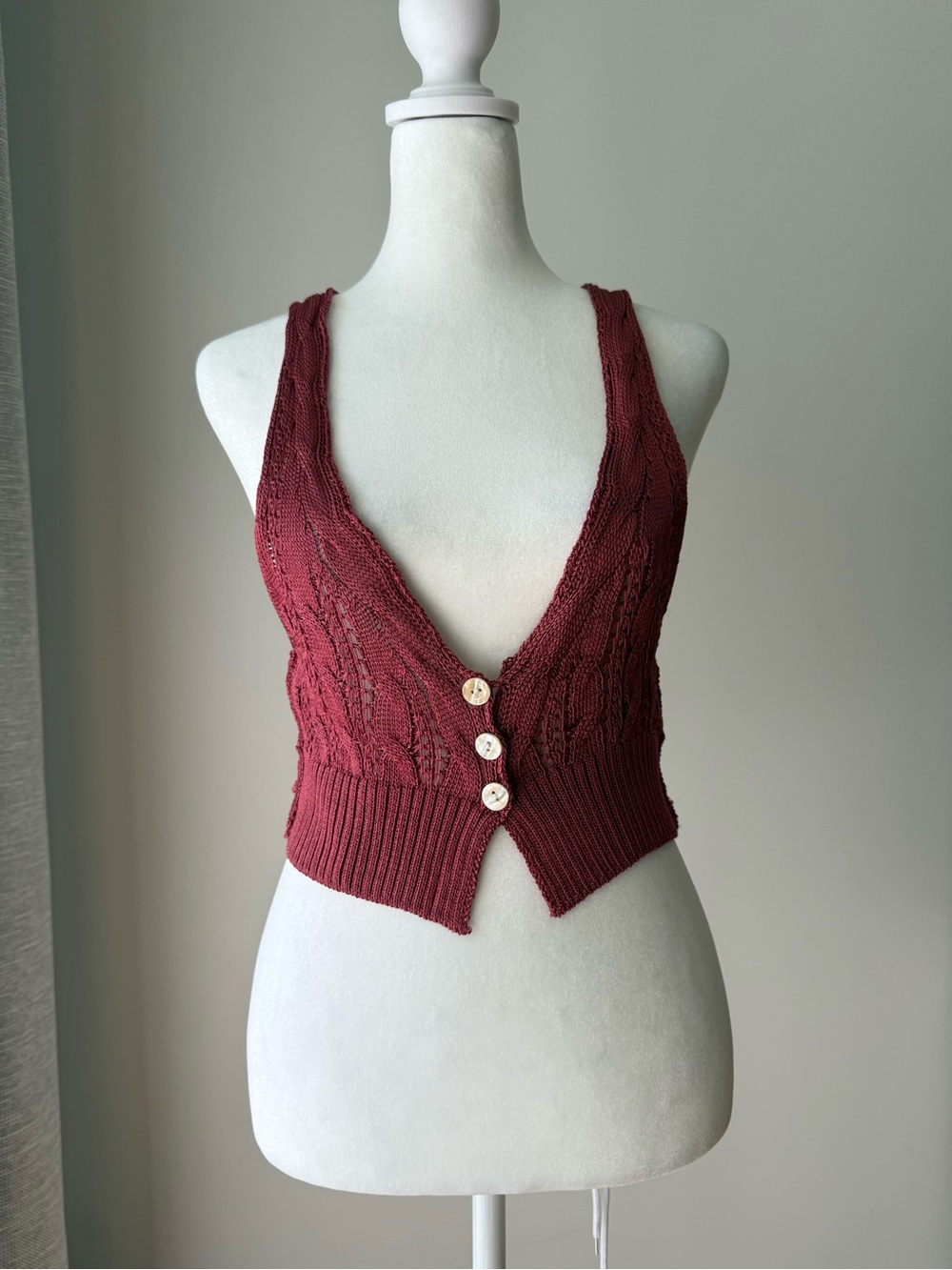 Free People Cable Knit Cropped Vest in Wine S